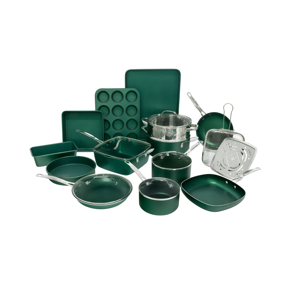 Granite Stone Diamond Titanium Diamond Infused Nonstick 20 Pc. Complete Cookware & Bakeware Set Emerald Green